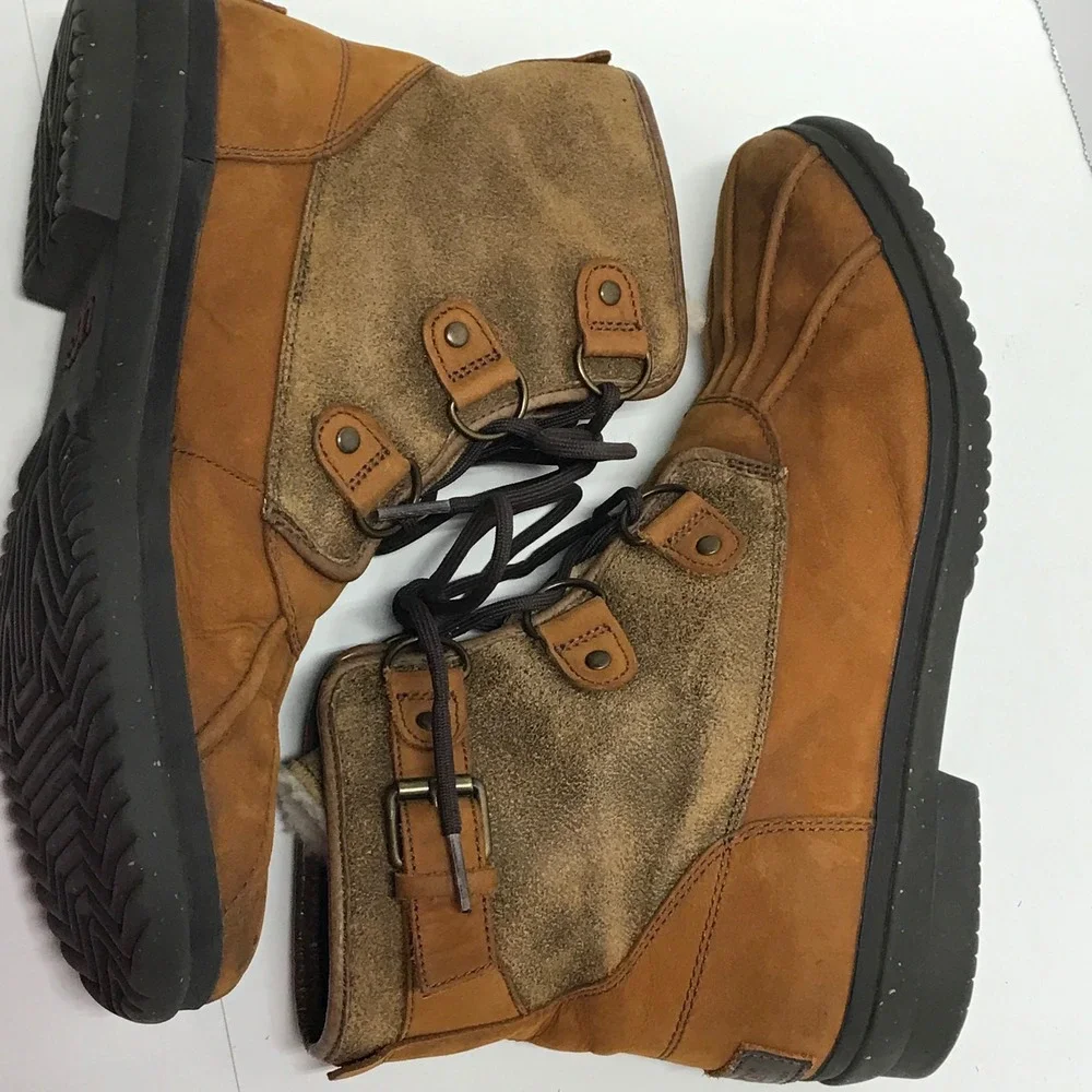 UGG Australia Adirondack Waterproof Duck Boots Brown Leather Suede Shearling - Picture 2 of 16